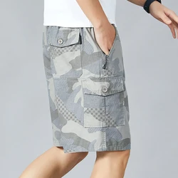 Men's Camo Shorts Elastic Waistband Casual Cargo Shorts Hiking Running Male Clothes Athletic Plus Size Y2K Knee Short Pants