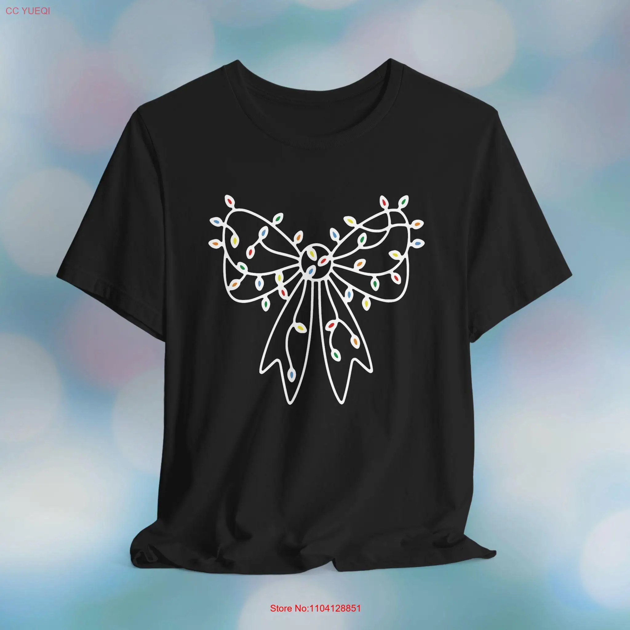 

Футболка с рождественскими огнями и бантом Coquette, праздничный праздник для всей одежды, топ с длинными или короткими рукавами