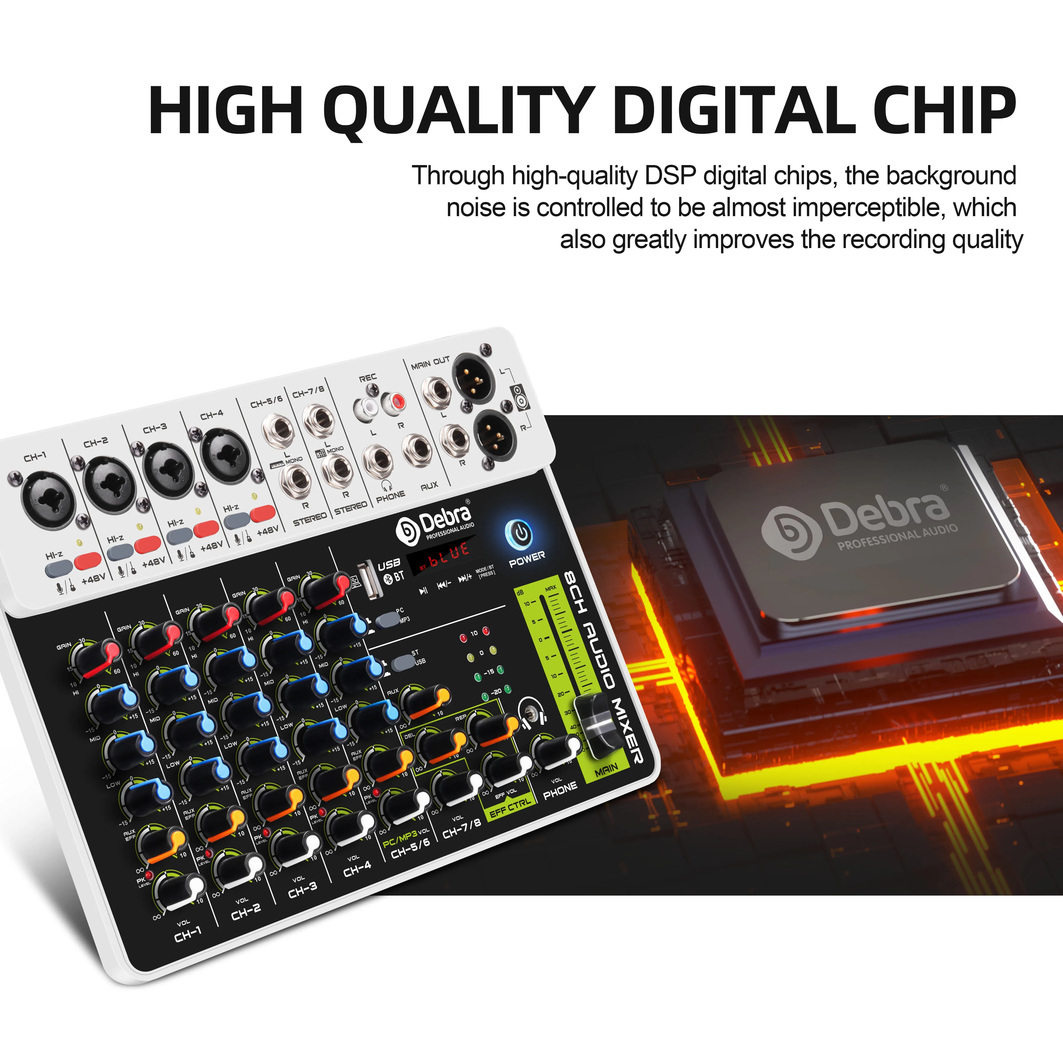 V8 Mini 8-Kanal USB Audio Mixer Konsole mit Blue Tooth Connect Audio Sound Mischpult DJ Mixer Controller
