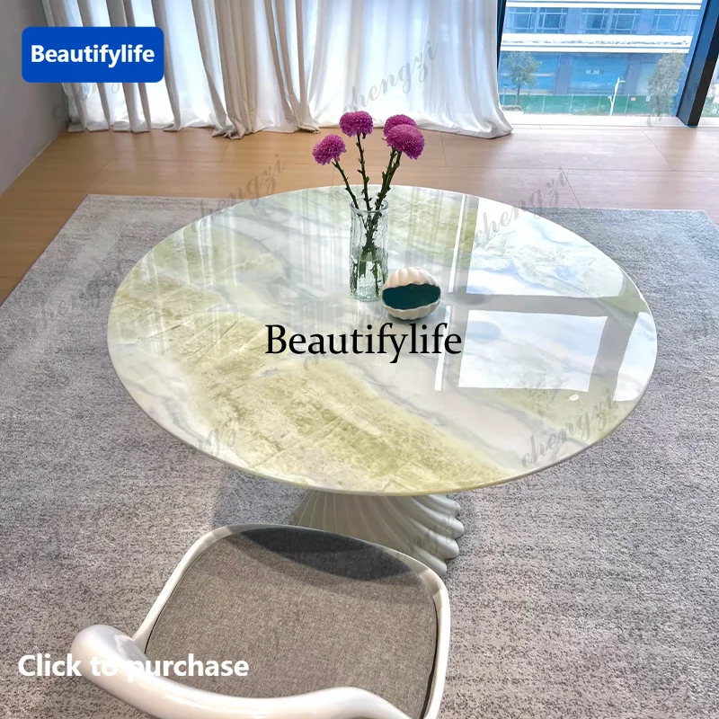 Natural round dining table French cream blue marble round dining table