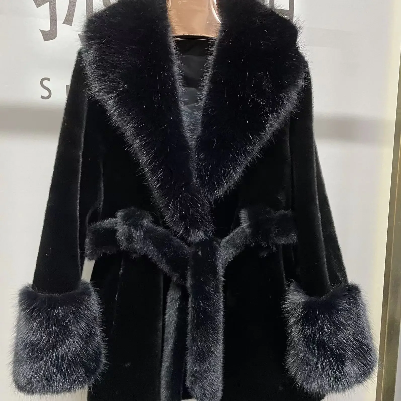 Coats Faux Fox Fur Women Thick Warm Long Coat Turn Down Collar Maxi Warm Jackets Thick Elegant Coat Belt Outerwear Autumn Winter