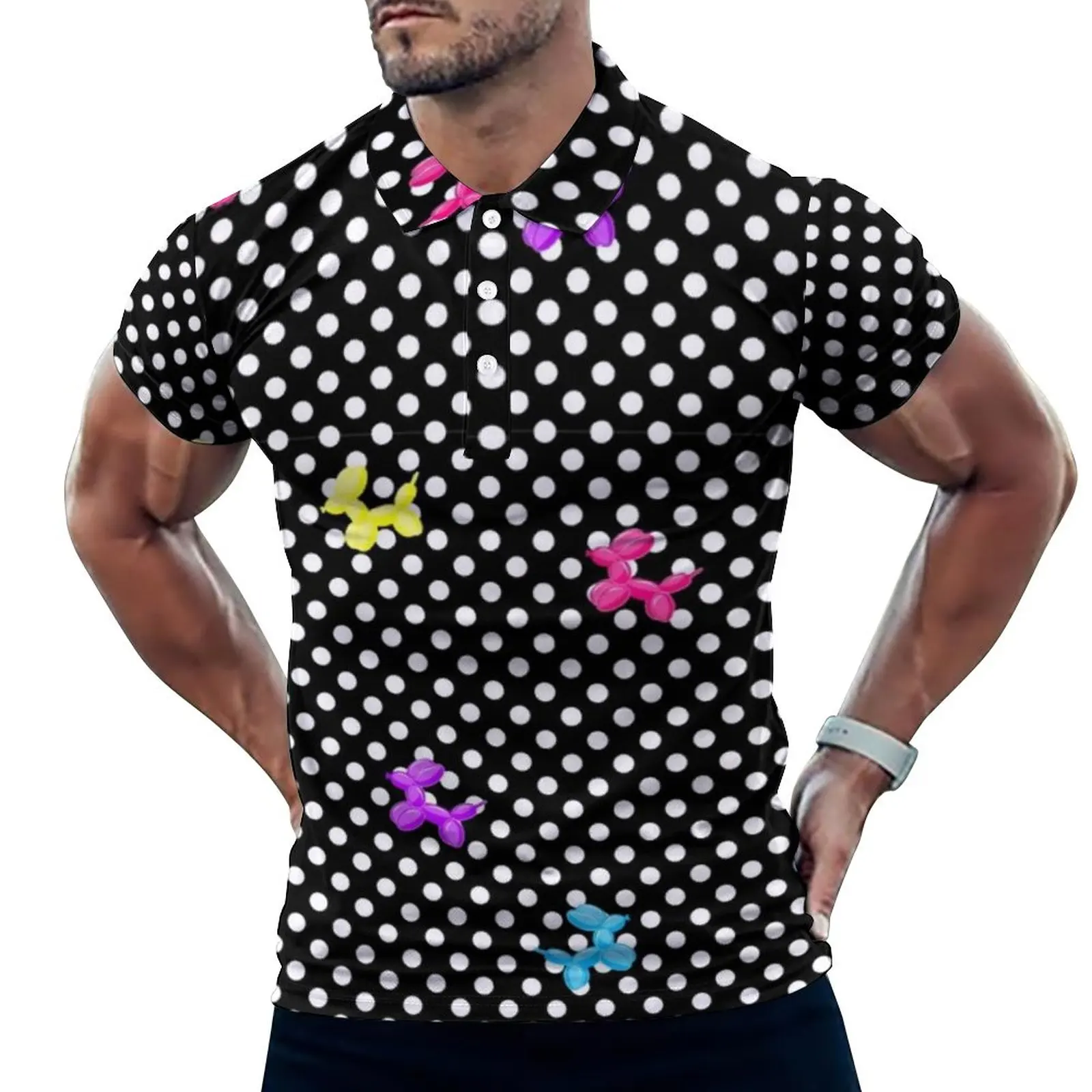 Dog Balloon Casual T-Shirts Polka Dot Print Polo Shirts Men Y2K Shirt Beach Short Sleeves Pattern Clothing Big Size