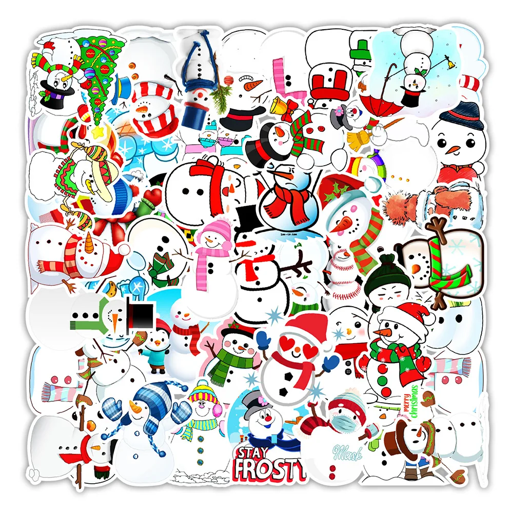 50pcs Kawaii Cartoon Snowman Stickers For Phone Scrapbook Stationery Laptop Guitar Christmas Sticker Pack Scrapbooking Supplies