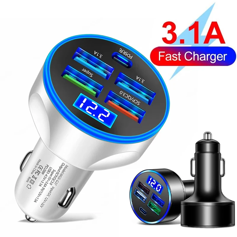 250W Type C USB Ports Fast Charging Car Charger For iPhone Xiaomi Huawei Realme OPPO Multi Device Output Driving Travel Charging