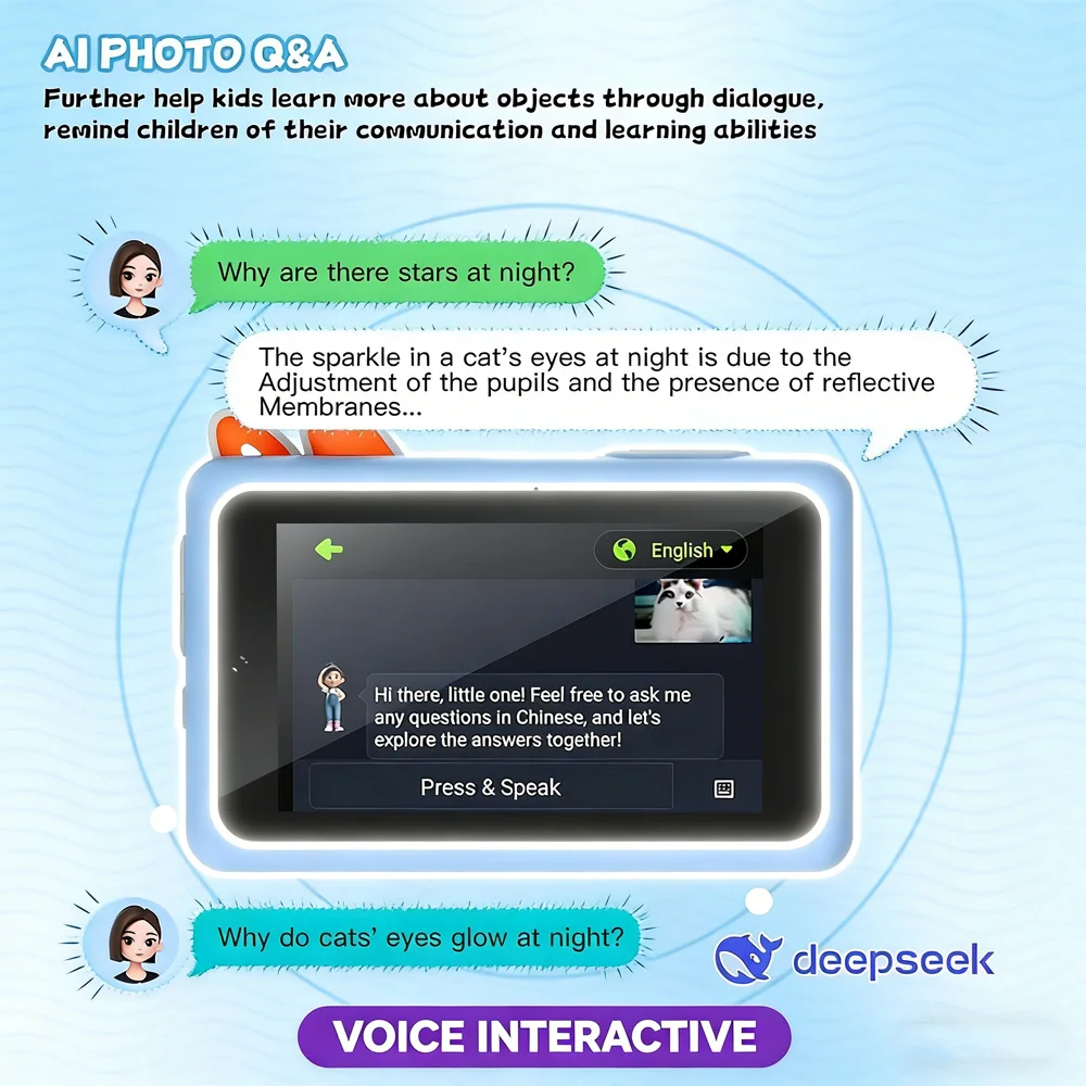 Máquina de aprendizagem de câmera infantil AI - Base de conhecimento de modelo grande, reconhecimento de fotos, tela sensível ao toque | Iluminação idealPresente para crianças