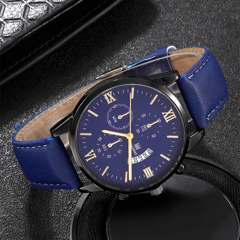 Fashion Mens Watches Luxury Big Dial Men\'S Sports Watch Leather Strap Calendar Display Quartz Wrist Watches Casual Men Watch