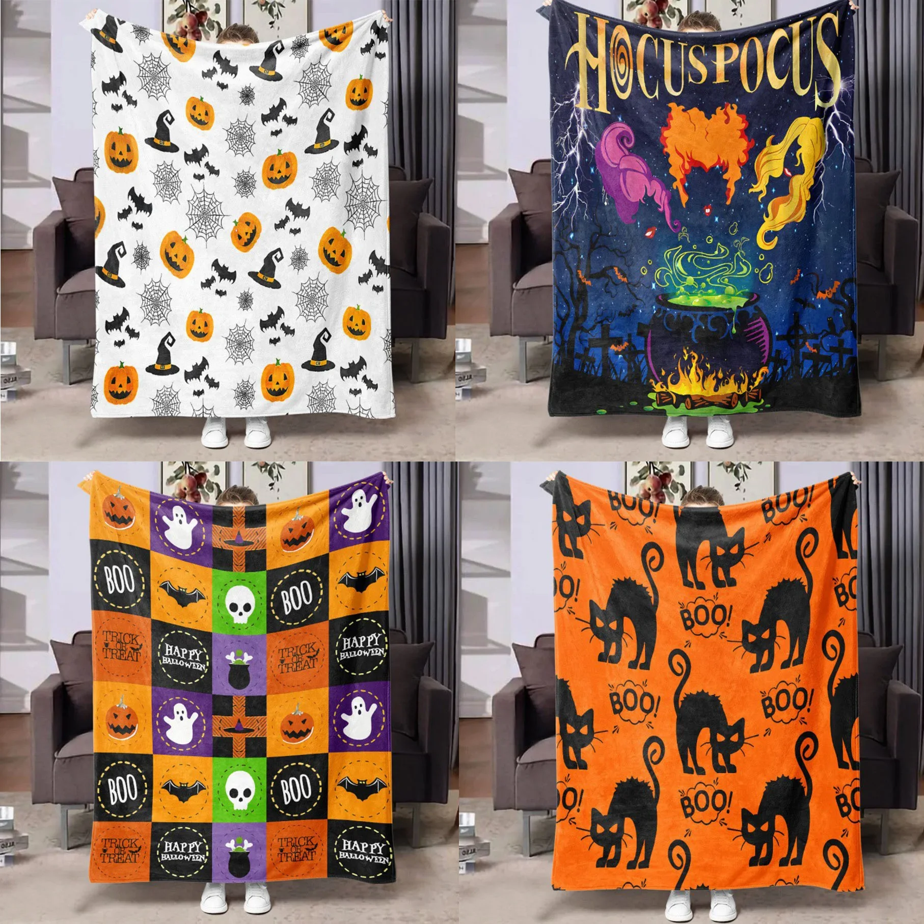 Halloween Universal Flannel Blanket Comfortable and Soft Digital Printed Casual Air-Conditioned Blankets Decorative Nap Blankets