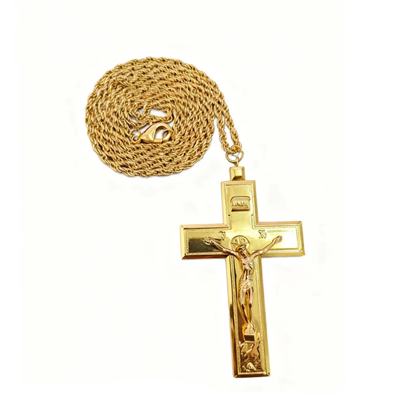 Neu2026 Ostorthodoxes Kruzifix-Anhänger mit Kette, vergoldet und versilbert, aus Legierung, christliche Halskette, religiöse Deluxe-Geschenkbox – Detail 2