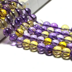AAA+ Piezoquartz Ametrine Yellow Purple Quatrz Round Crystal Natural Stone Beads for Jewelry Making Diy Bracelet Necklace 15''