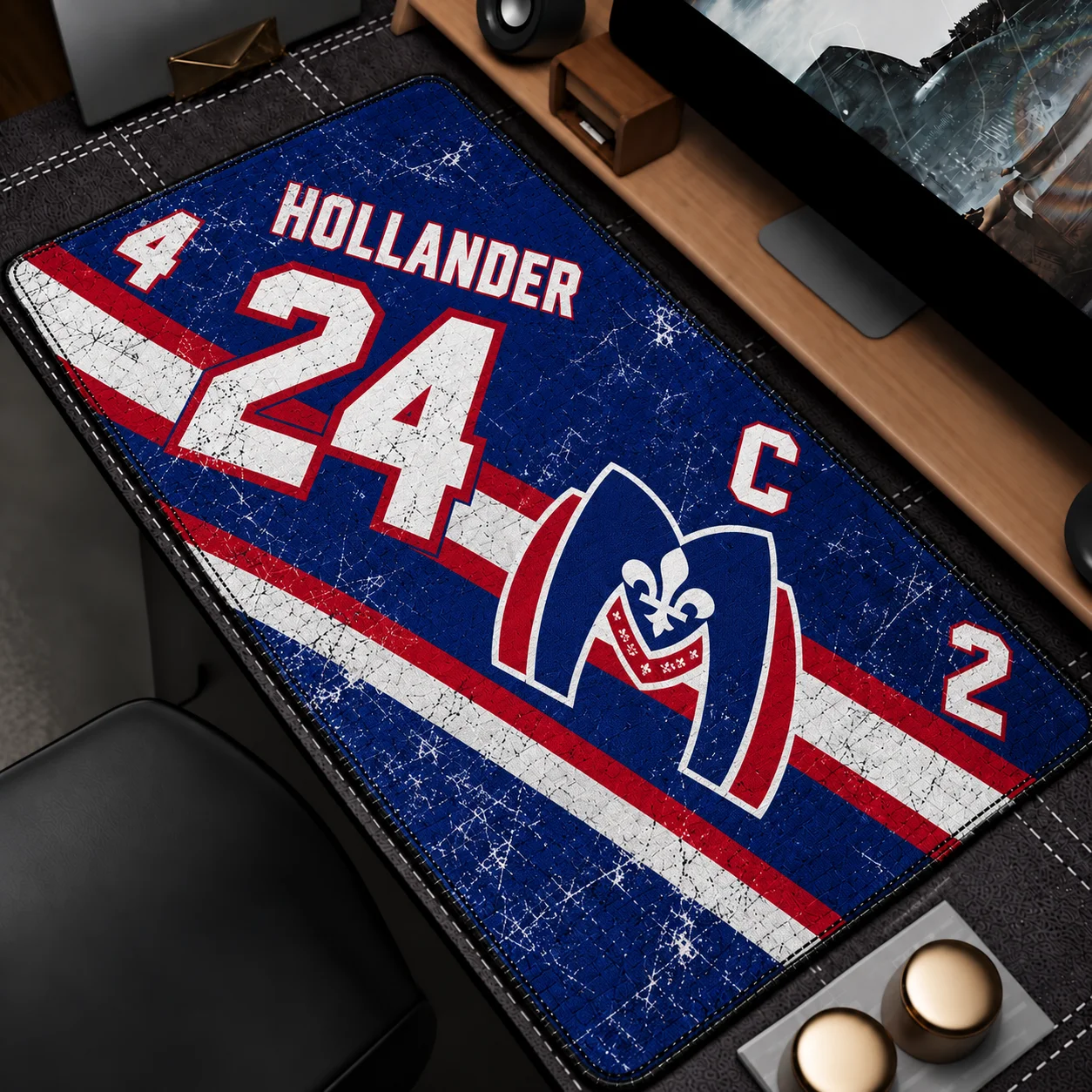 Large Vintage Hockey Jersey Style Desk Mat ROZANOV 81 Retro Distressed Cannon Logo Striped Extended Mouse Pad Non-Slip