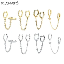 1PCS 925 Sterling Silver Needle Crystal Pendant Chain Hoop Earrings Minimalist Earrings For women Fashion Jewelry Birthday Gifts