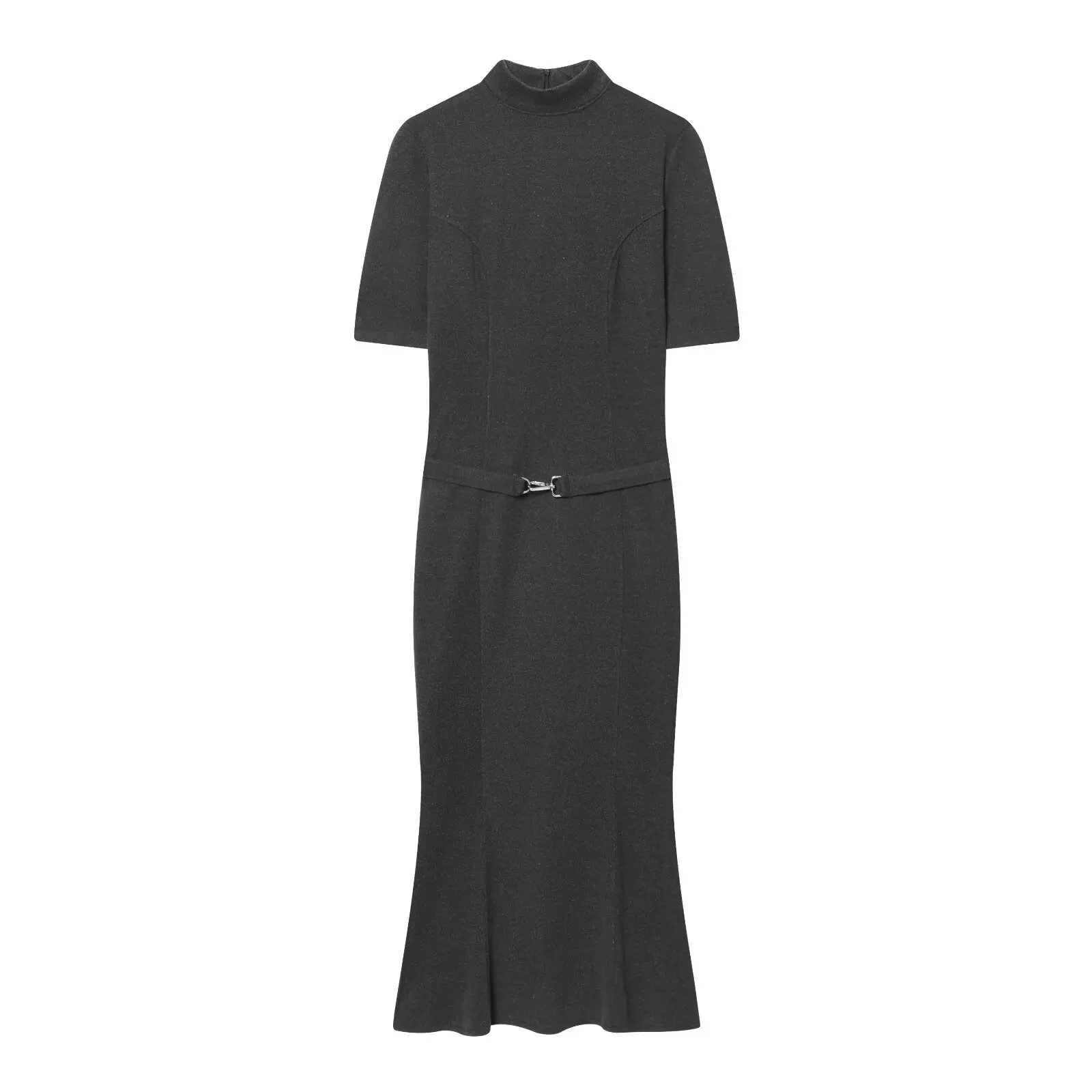 Women's Short-Sleeve Straight Maxi Dress Autumn Winter Premium Soft Fabric Belt Skirt Fashionable Slim-Fit High-Neck Petticoat
