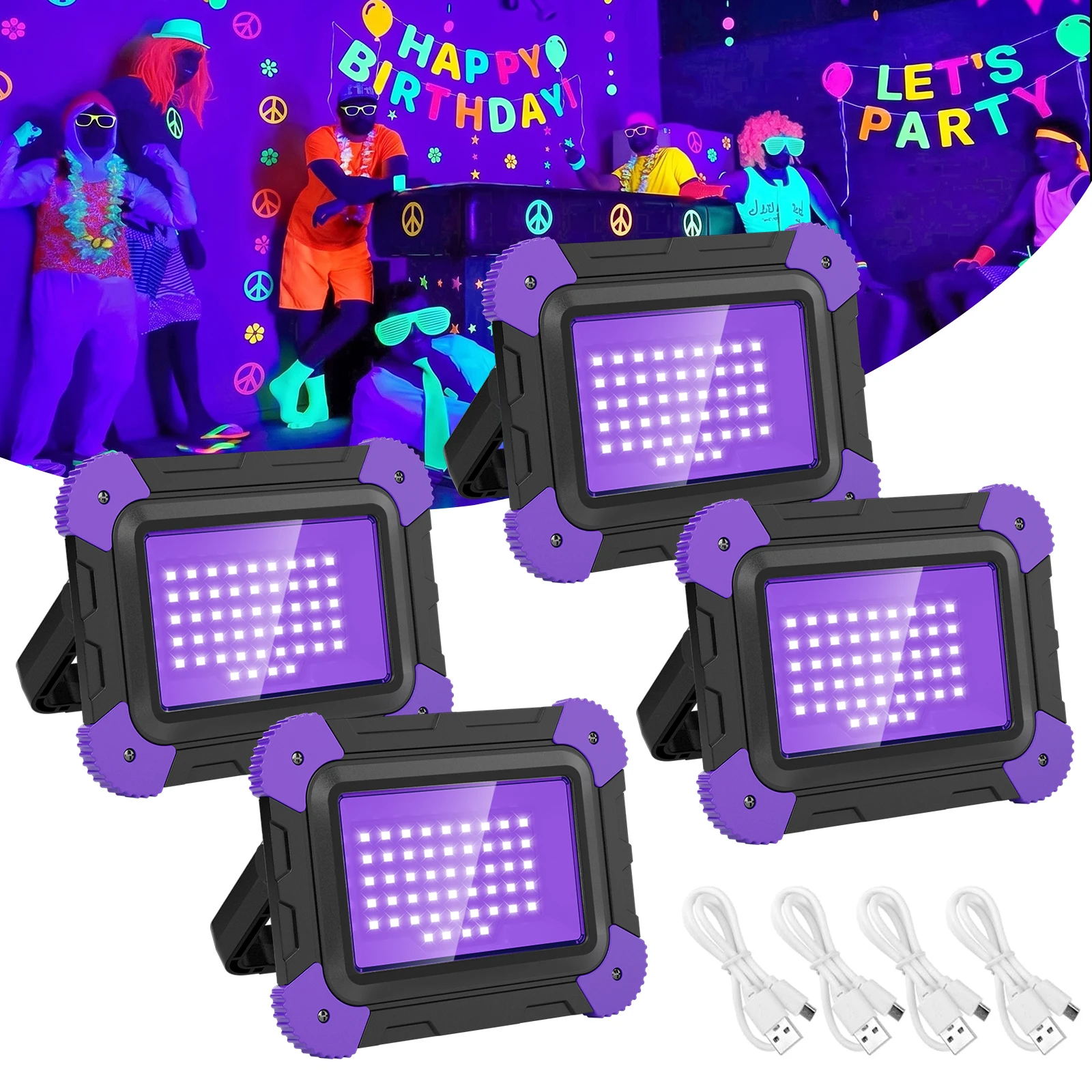 1/2 pcs UV Black Lights Work Light Stage Blacklight Ultraviolet Flood Effect Light for Halloween Xmas Dance DJ Disco Party