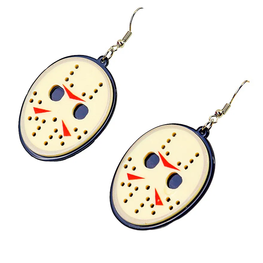 New Acrylic Jason Friday Killer Mask Halloween Earrings for Women Funny Cartoon Japanese Samurai Mask Drop Earring Party Jewelry