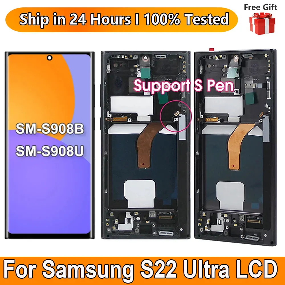 

Amoled S22 Ultra Dispaly Screen for Samsung Galaxy S22 Ultra 5G S908B S908B/DS Lcd Display Digital Touch Screen with Fingerprint