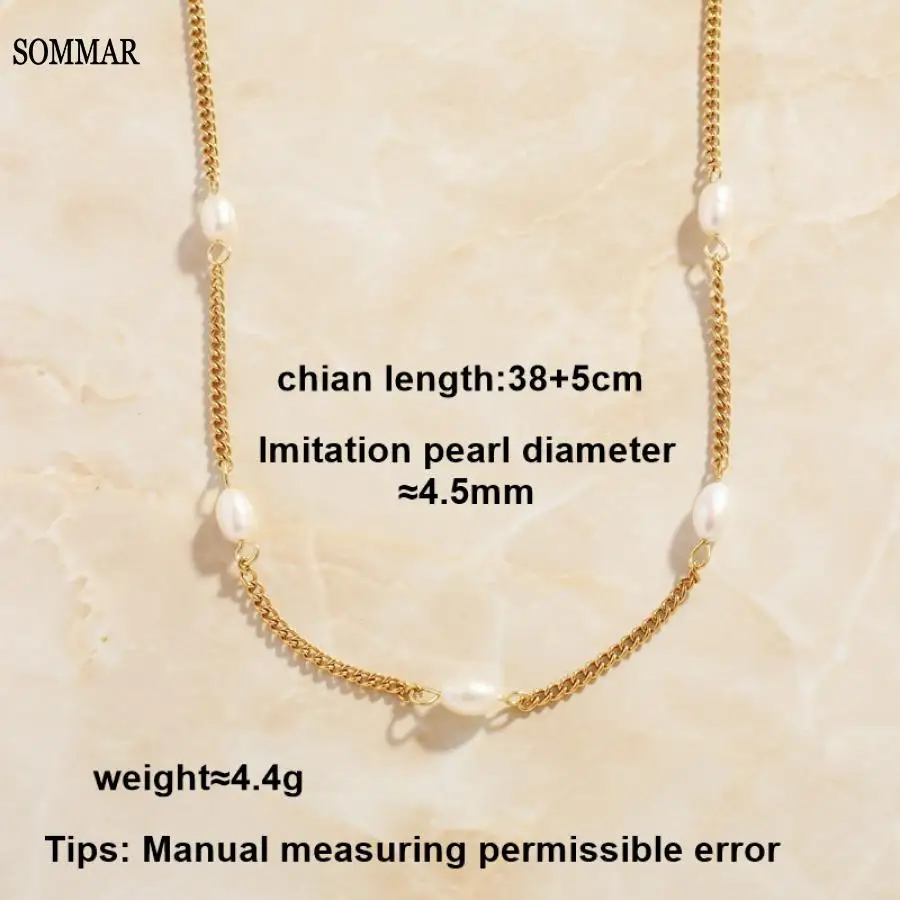 SOMMAR Newest Gold color women necklaces chain Freshwater Pearl Necklace Chain tattoo choker Elegant