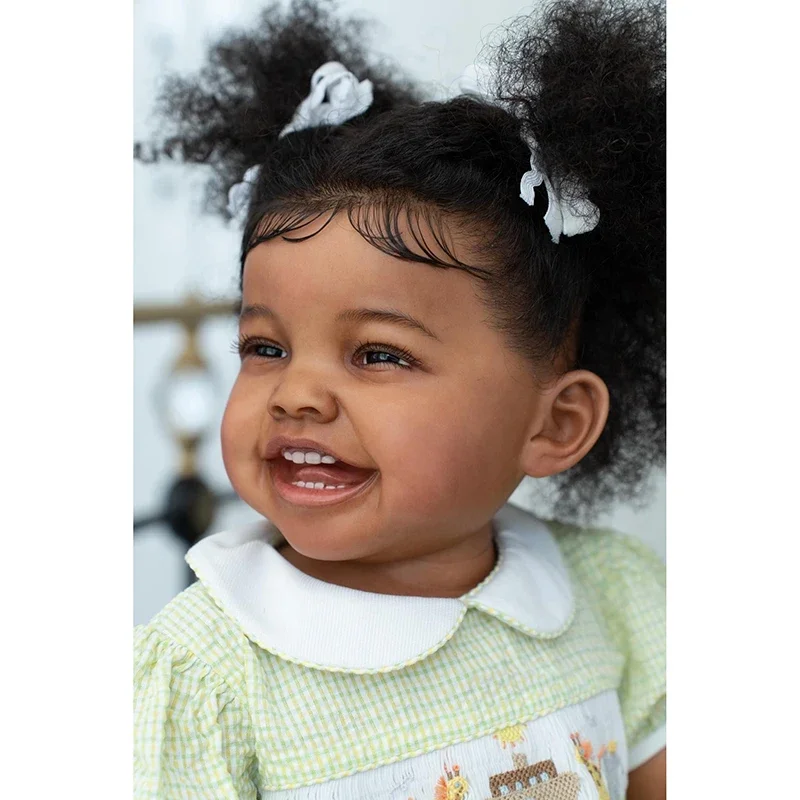 Boneca Mila Dark Skin Lifelike Baby Girl, criança recém-nascida, toque suave, pele 3D Art, cabelo na raiz da mão, 60cm, renascer