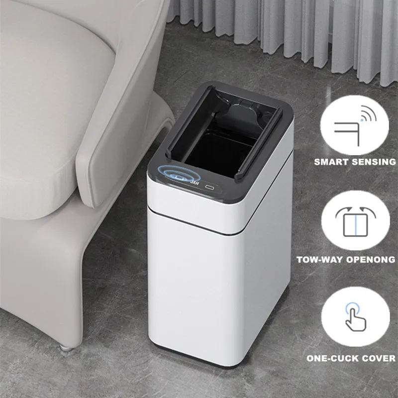 15L Smart Stainless Waterproof Wastebasket  Automatic Sensor Trash Can  Intelligent Narrow Dustbin Bin For Bathroom Kitchen Home