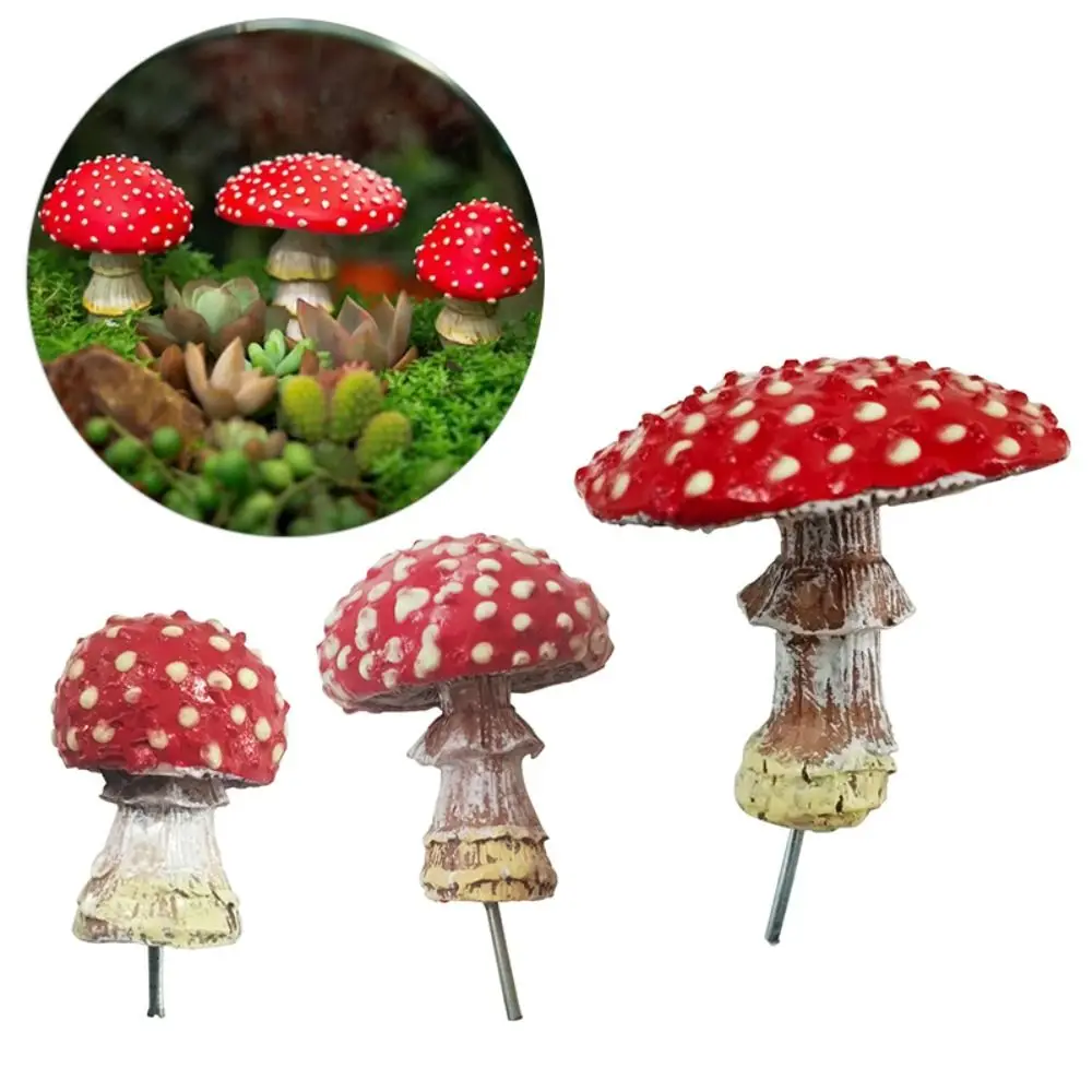3PCS Home Figurines Decor Mini Mushroom Miniatures Micro Landscape Ornaments Resin Crafts Resin Figurines Polyresin Statue
