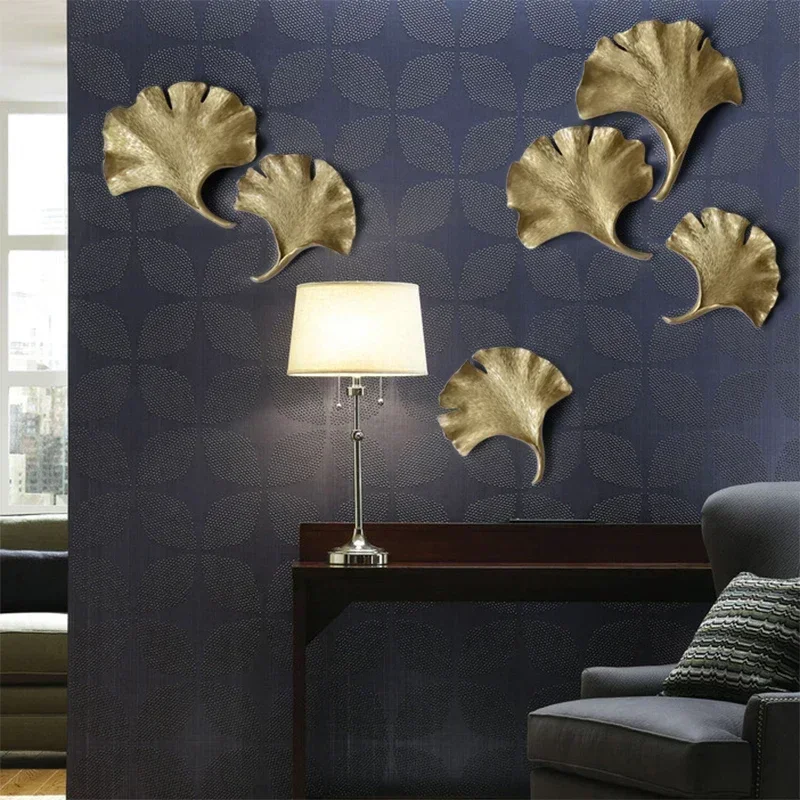 European Resin Ginkgo Biloba Wall Mural Home Furnishing Creative Ornaments Stereo Wall Background Hanging Leaf Crafts Decoration