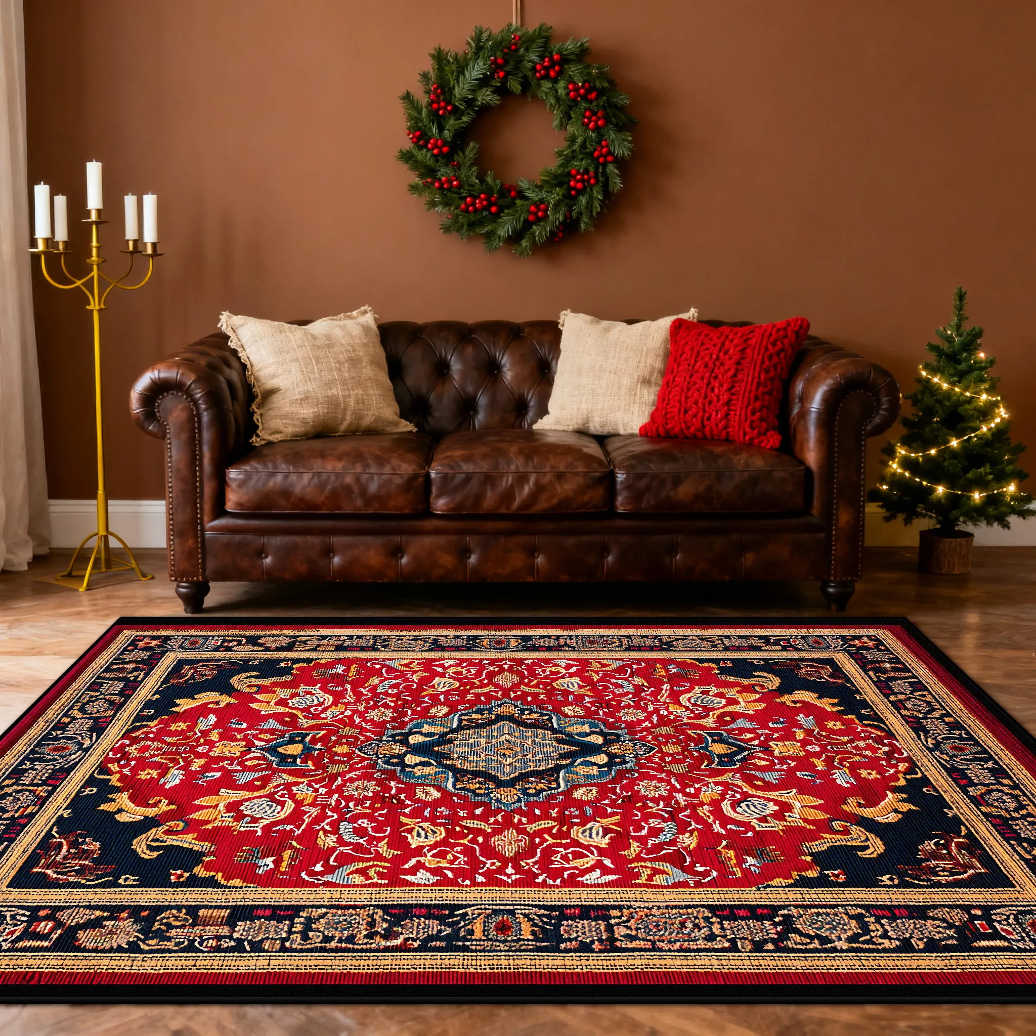 

Американский ретро-украшение для гостиной, ковер, рождественская елка, диван, нескользящий моющийся мягкий ковер для спальни, легко чистящийся персидский коврик для ног