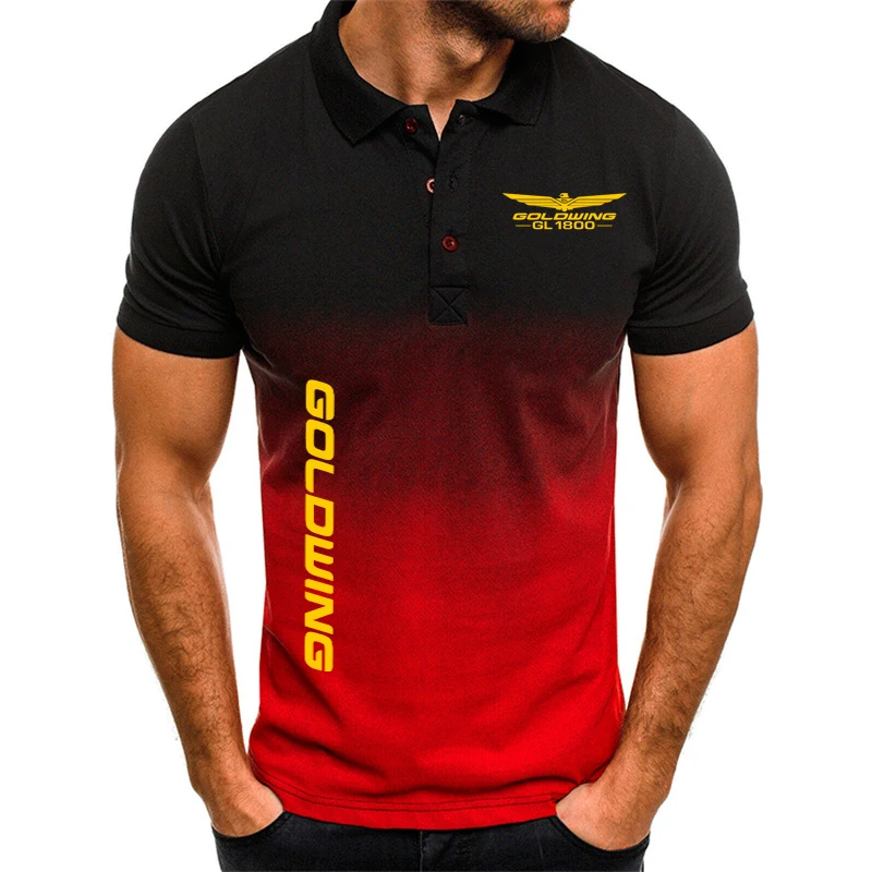 Men's short-sleeved polo shirt Gold Wing gl1800 print gradient Cotton Custom men's T-shirts polka dot casual sports men's shirt