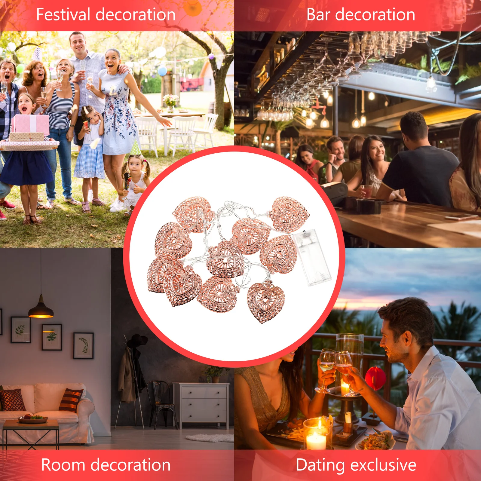 1 مجموعة شكل قلب سلسلة أضواء الرجعية خمر LED رومانسية لينة الإضاءة الزخرفية لغرفة بار فندق سلسلة ضوء #1