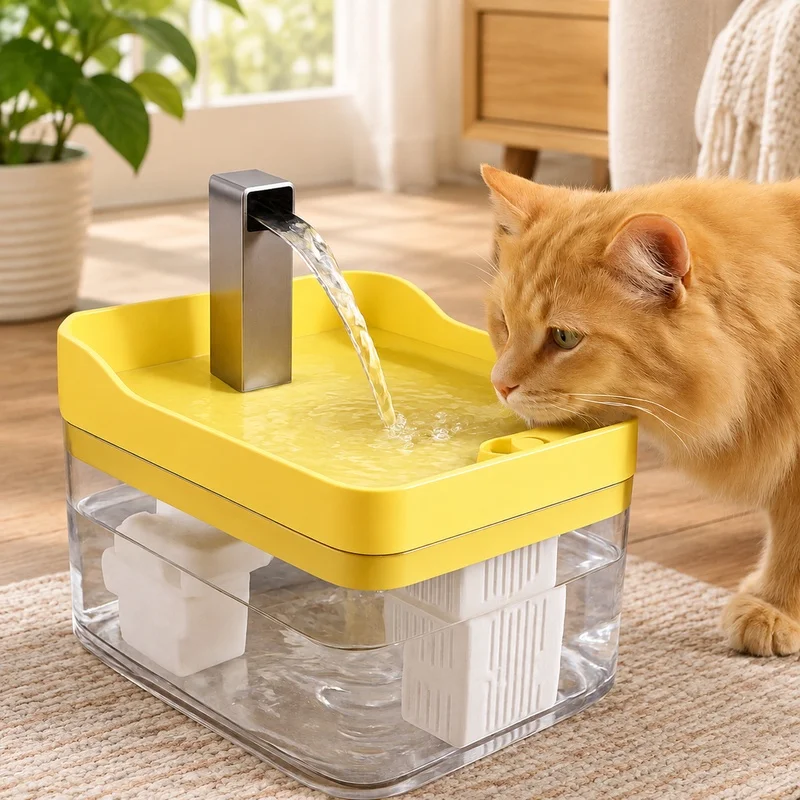 Clear Water Fountain for Cats with Circulating Pump, Self-Cleaning Filter, and Overheat Safety