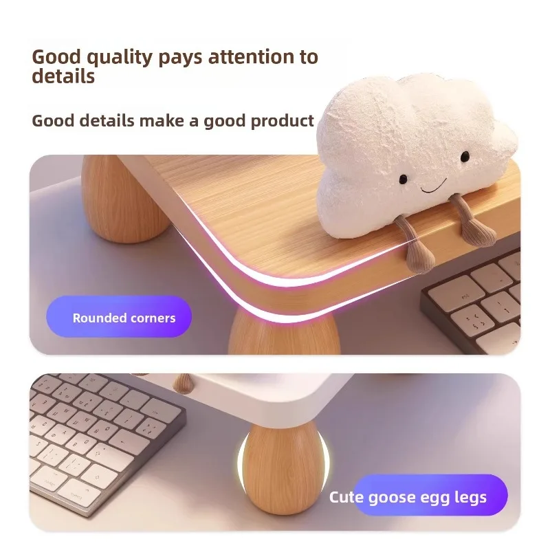 Walnut Color Desktop Monitor Riser Laptop Stand Heighten Screen Base Fish-shaped Computer Support