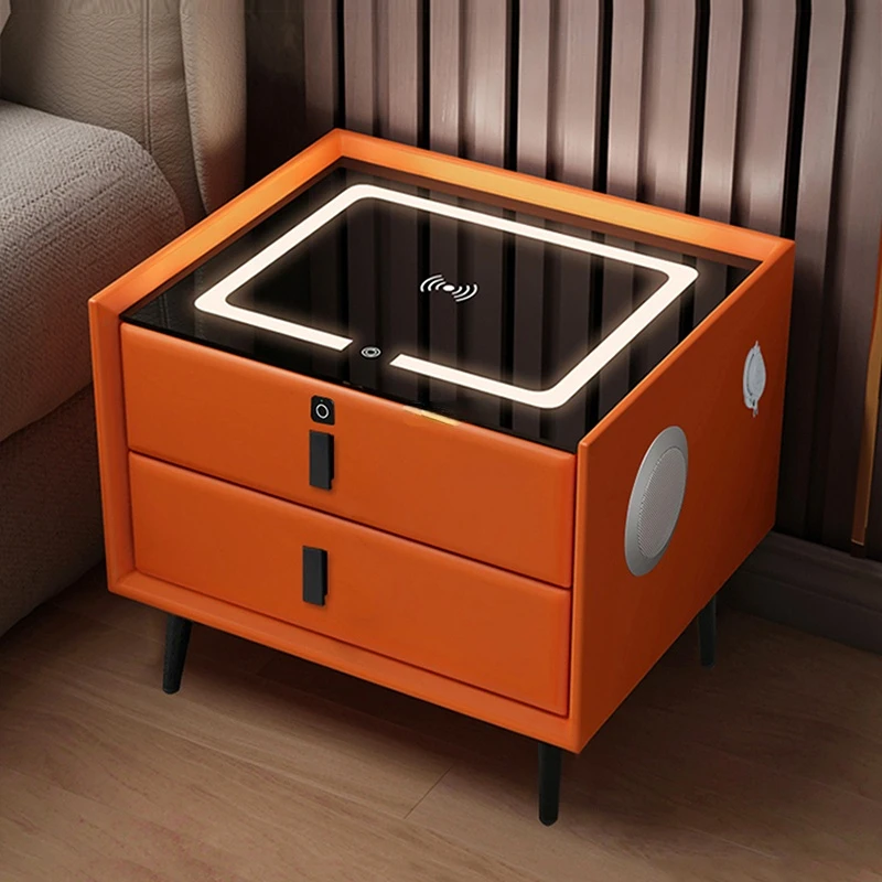 Luxury Smart Nightstands Modern Bedroom Furniture Multi-function Wireless Charging Bedside Tables Fingerprint Lock Cabinets