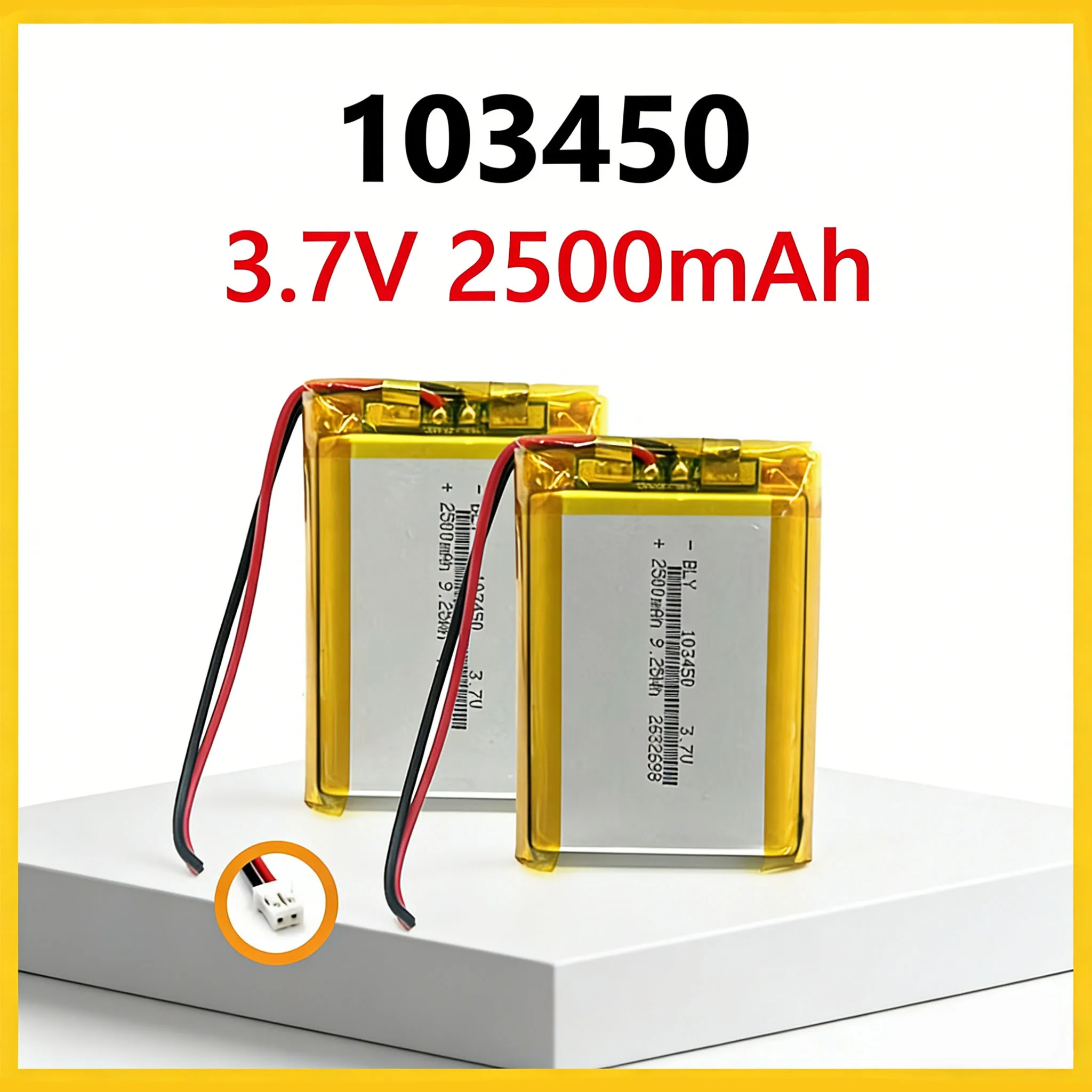 

103450 3.7V 2500mAh Li-Po Rechargeable Battery with JST PH 2.0 2Pin Plug for GPS Bluetooth Headset Camera MP5