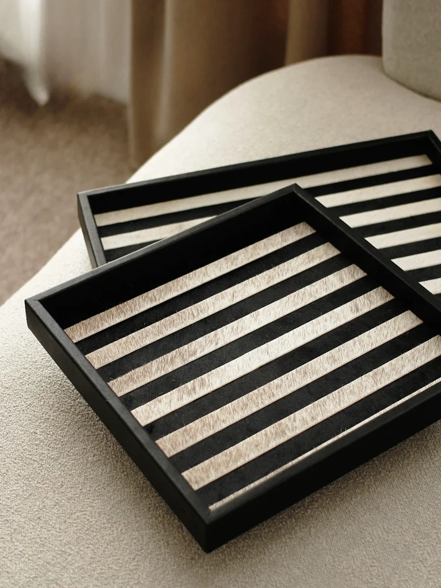 Lamomedeco checkerboard tray black and white grid jewelry aromatherapy tray storage cow hair entrance decoration ornament