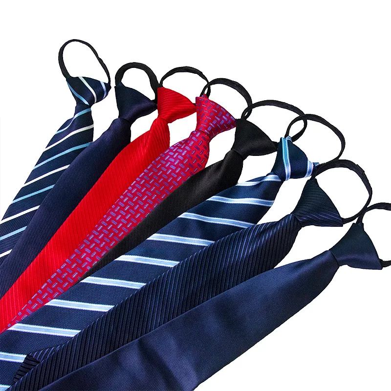 Men\'s Business Dress Zipper Tie Red Groom Wedding Blue Stripe Black Lazy Tie