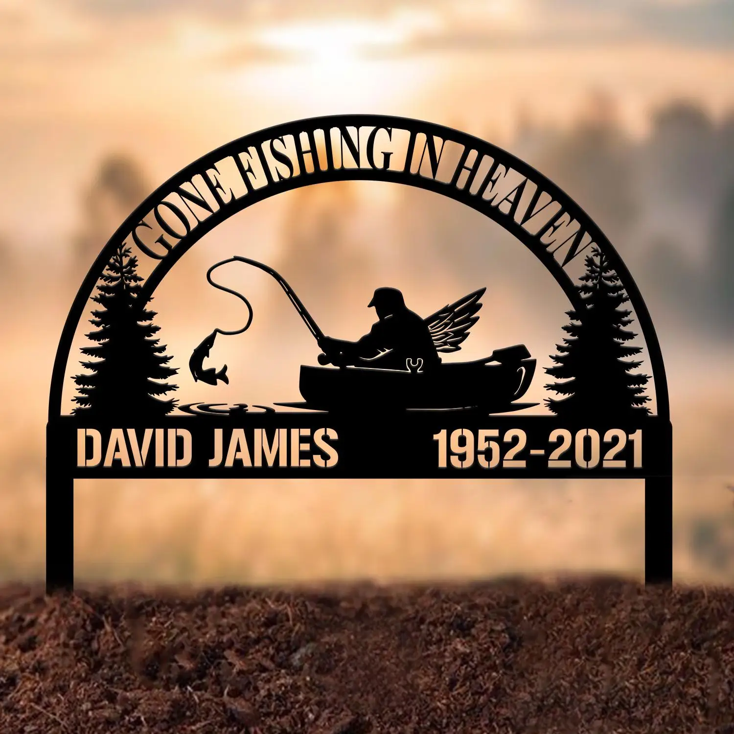 Estaca de placa memorial personalizada para pesca no céu, marcador de sepultura memorial, estaca memorial de pescador para perda de pai