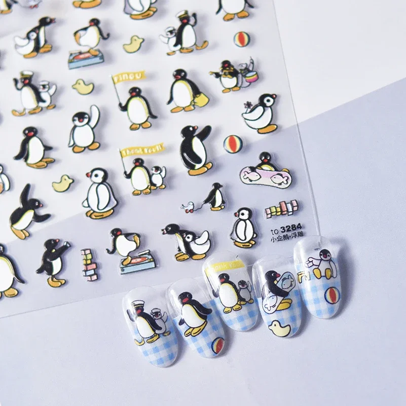 Cartoon Pretty Penguin Jelly Cute Snowflake 3D Self Adhesive Nail Art Sticker Cat Bear Panda Lion Tiger Dog Cat Manicure Decals