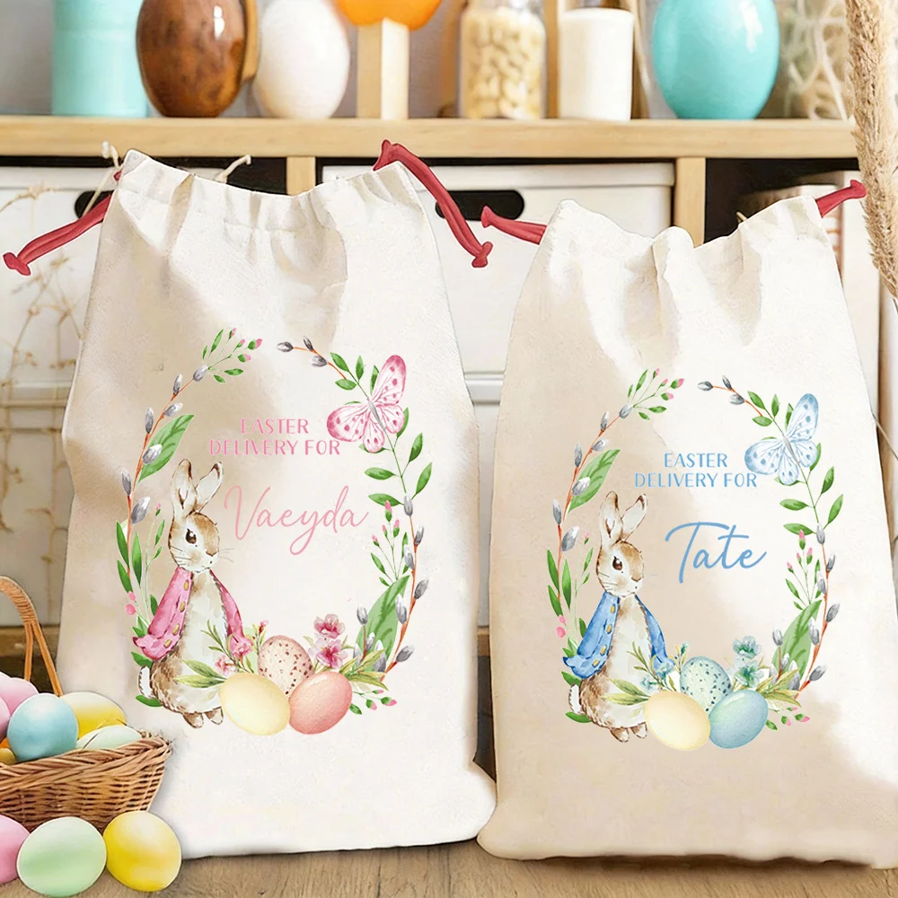 

1Pcs 30x40cm Personalized Easter Bunny Gift Sack Happy Easter Gift Bag Easter Egg Hunt Party Favor Home Holiday Decoration