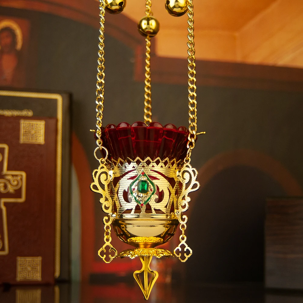 HTISOK Orthodoxe Westliche Kirchen-Vigillampe Kleine Hängelampe Mit Kette Hochwertig Handgefertigt Goldbeschichtet – Detail 14