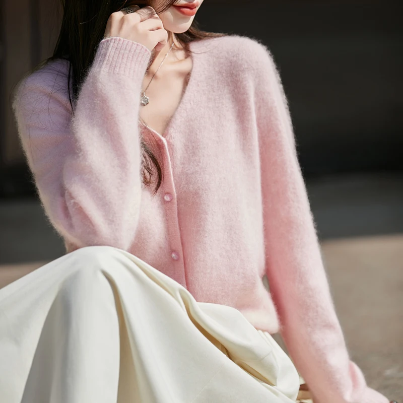 Mode 100% Merino Wolle Hoodie frauen V-ausschnitt Strickjacke Pullover Herbst Winter Breiten Ärmeln Warme Kaschmir Koreanische Ausgabe Top