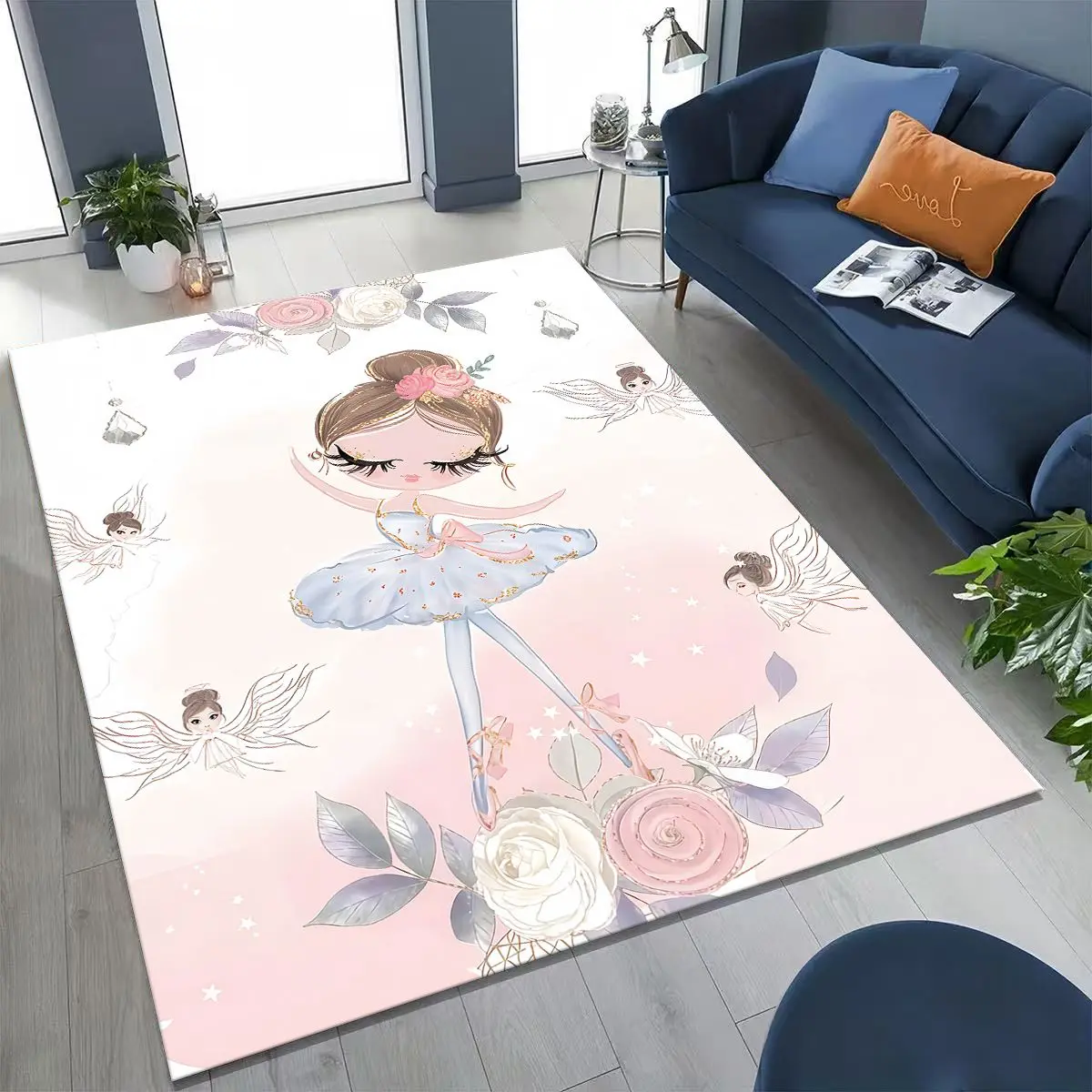 

Elegant Ballet Dacing Girl Ballerina Cartoon Rug for Bedroom Living Room Sofa Home Doormat Decor,Large Kids Non-slip Floor Mat