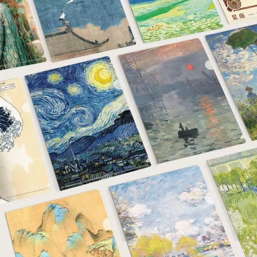 Cute Storage Bag L Shaped Folder Documents Famous Painting Series A4 File Folder Presentation Folder Paper Organizer Student