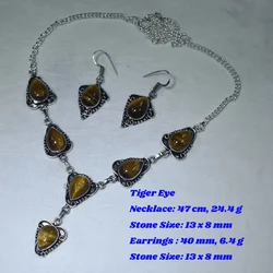 Genuine Tiger Eye + Titanium Druzy Necklace + Earings