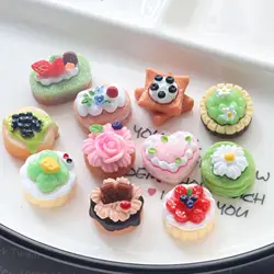 10Pcs simulation rose cake strawberry blueberry biscuits dessert doll house decorations DIY ornaments