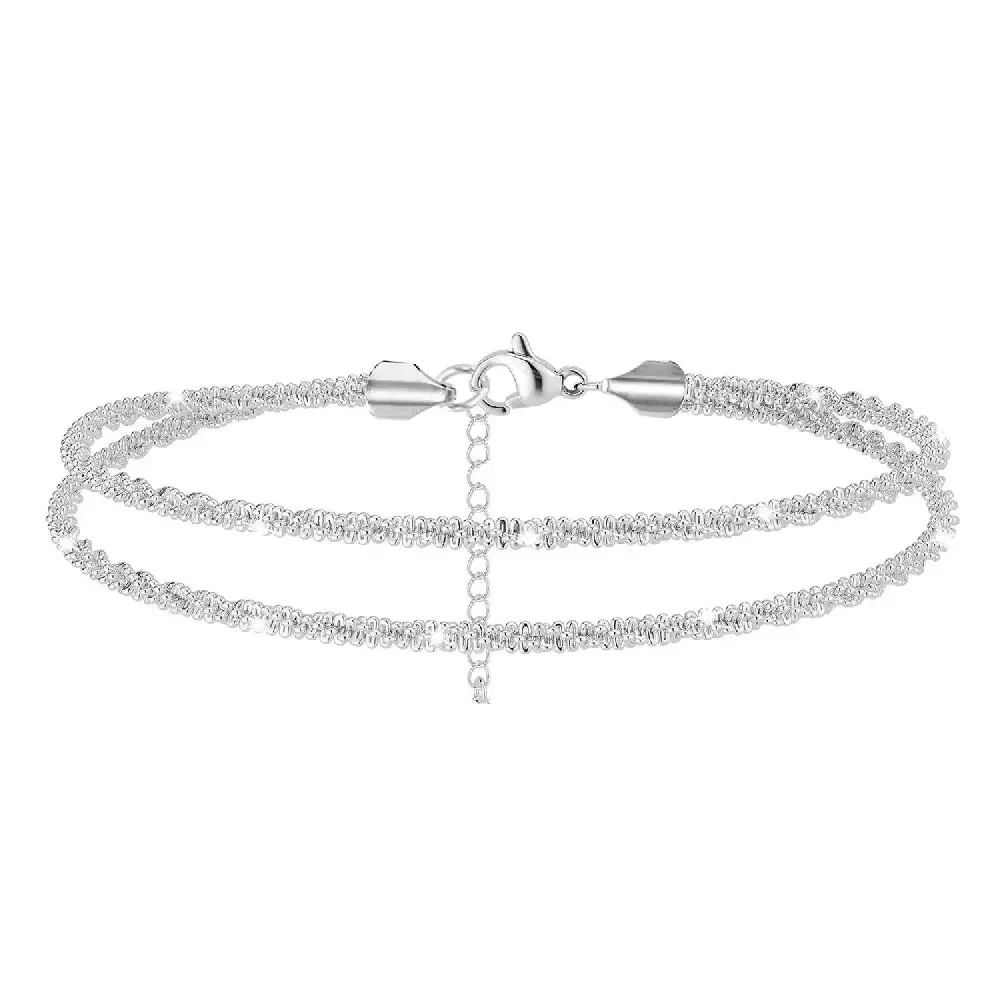 الصيف لامعة تألق النحاس خلخال للنساء الفضة الذهب اللون متعدد الطبقات سلسلة على الساق القدم الشاطئ الكاحل سوار مجوهرات