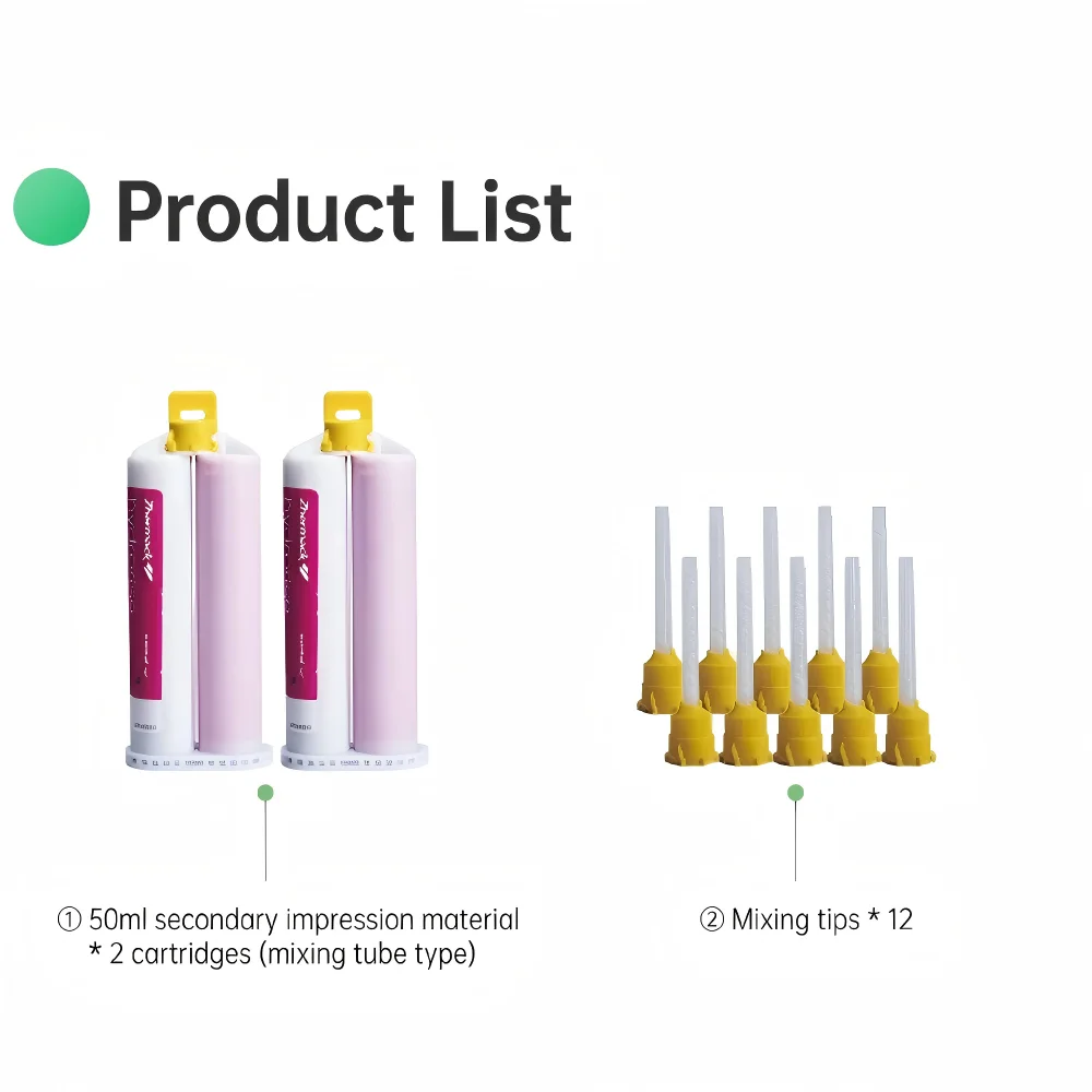 Dental Addition Silicone Impression Material Light Body Normal Set 2*50ml Zhermack Hydrorise Clinic Second Wash Mixing Tips Pack