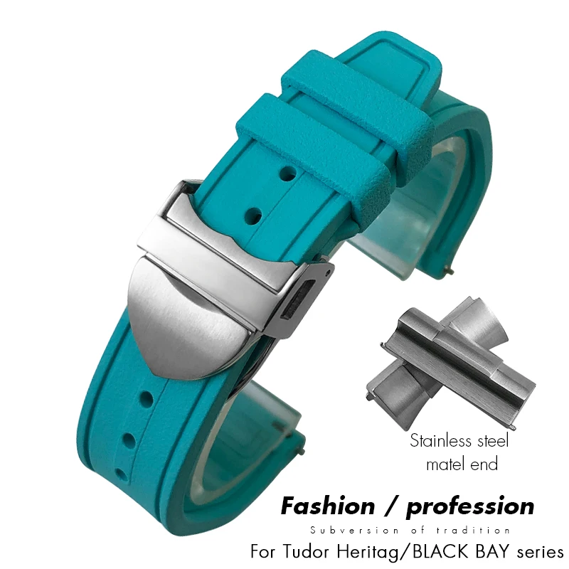 Quick Release FKM Fluororubber Watchband 20mm 22mm for Tudor Black Bay 1958 BB58 Curved Metal End Colorful Rubber Watch Strap