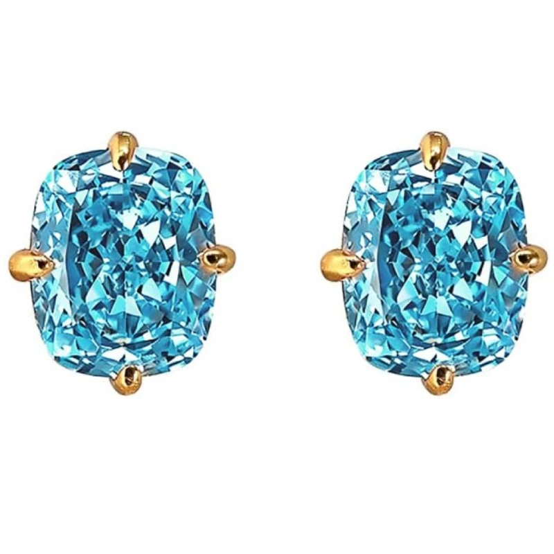 Huitan Damen-Ohrstecker, goldfarben, eingelegt, große weiße CZ, einfacher Stil, Party, Alltag, Accessoires, modisch, vielseitiger Hochzeitsschmuck – Detail 15