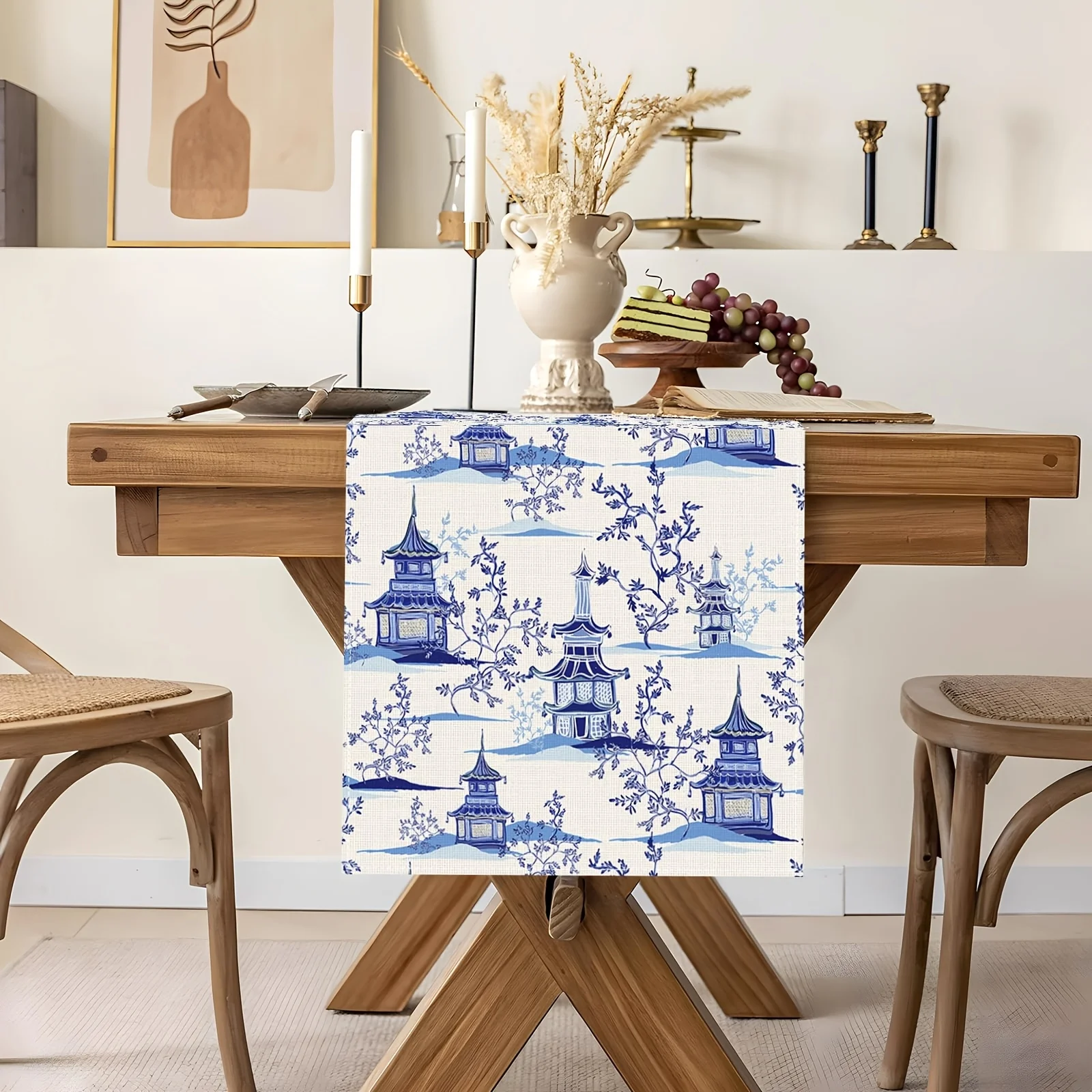 1 Piece of Vintage Palace-Style Blue and White Table Runner, Suitable for Farmhouse, Indoor, Kitchen, Celebrations, Table Decoration, Restaurant, and Banquet Decoration Supplies