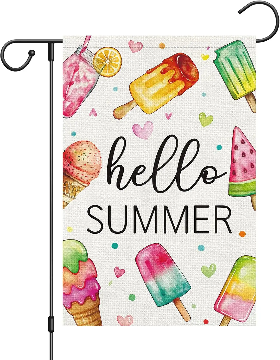 Hello Summer Garden Flag 12x18 Inch Double Sided for Outside，Colorful Popsicles Ice cream Burlap Yard Flag Holiday Summer Ou ZZM