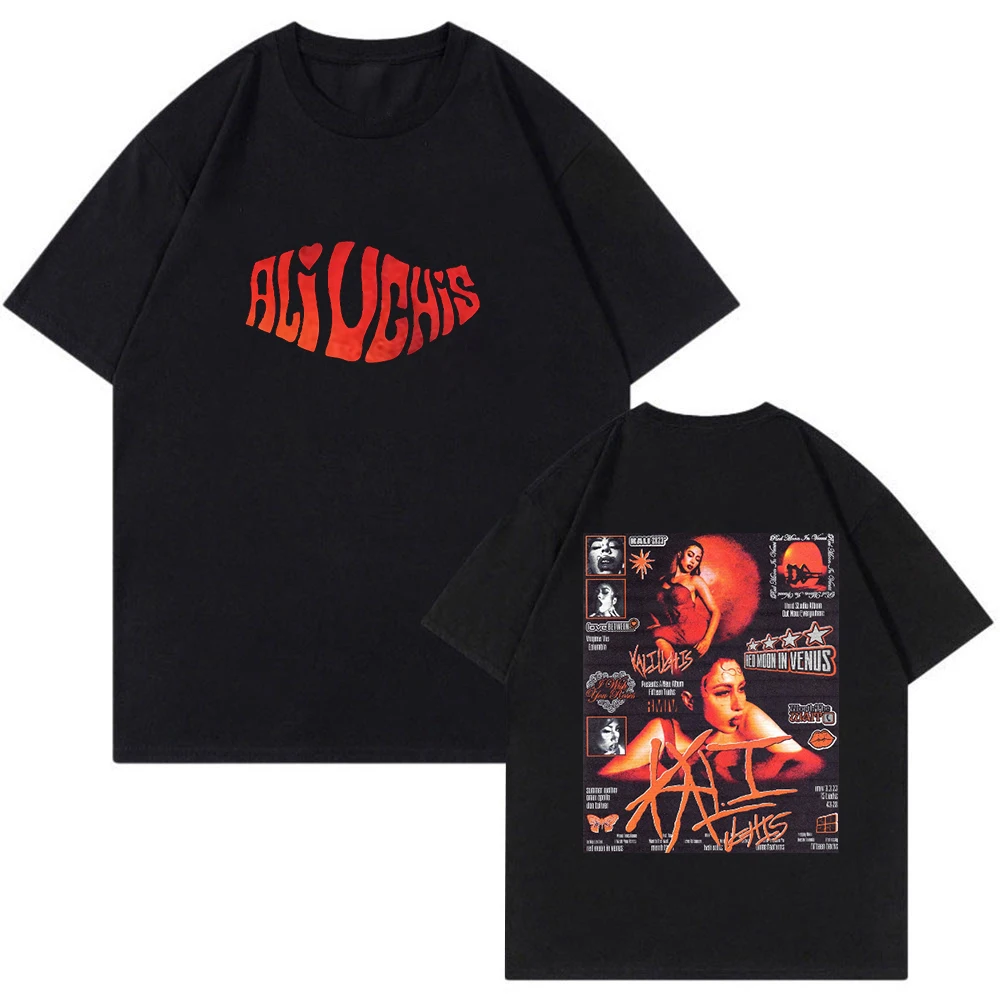 

Kali Uchis-camiseta lua vermelha em Vênus para homens e mulheres, tour merch, camiseta redonda, streetwear de manga curta, roupa