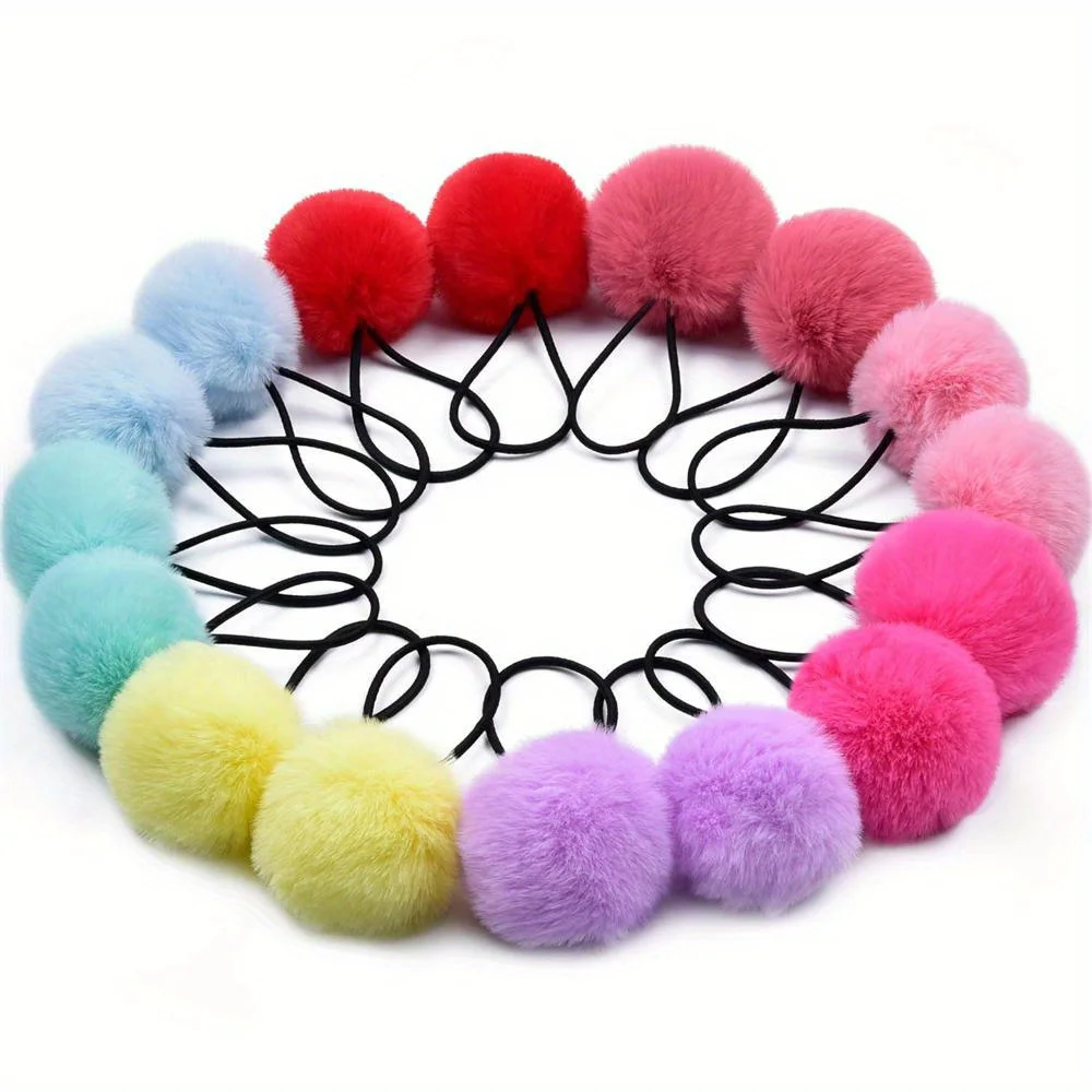 16pcs/pack New Style Pom Pom Hair Ties, Girls Hair Ties Hair